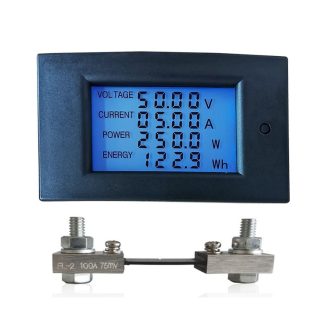 WZ-DM100 voltmetre amperemetre 100V 100A compteur d'energie electrique compteur d'energie alarme de tension avec 75mV shunt LCD moniteur de Circuit d'ecran d'affichage