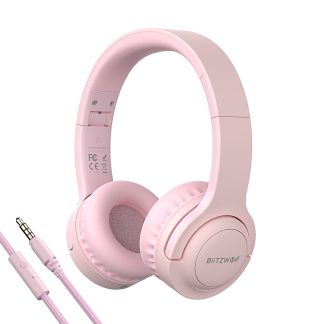 BlitzWolfe BW-PCE Casque filaire stereo pliable Soft Casque pour enfants Jack 3,5 mm Casque circum-aural reglable avec micro - rose