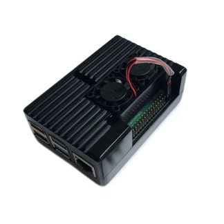 Raspberry Pi 4B coque de refroidissement en metal 4eme generation coque Raspberry Pi 4 carte mere en alliage d'aluminium coque de protection noir avec deux ventilateurs