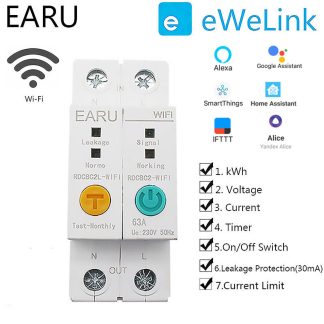 EARU 2P Smart WIFI energie disjoncteur compteur consommation d'energie kWh compteur minuterie relais voltmetre fonctionne avec Alexa Smart Life eWelink APP
