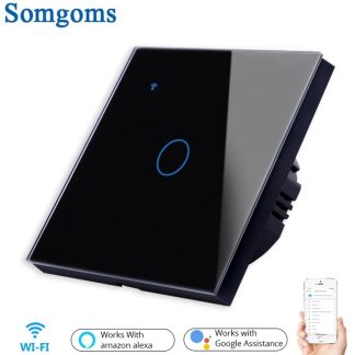Somgoms SM-11W-EU Tuya WiFi sans fil 1Gang 2 voies interrupteur tactile mural intelligent AC 100V / 220V interrupteur mural sans fil EU / UK Standard Smart Home - Noir
