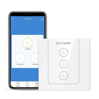 BlitzWolfe BW-SS8 Tuya 800W RF Wi-Fi Dual Mode Smart Light Interrupteur mural tactile 3 voies APP Telecommande Commande vocale Calendrier Calendrier ecran tactile en verre Fonctionne avec Amazon Alexa et Google Assistant - 3 voies