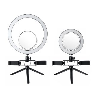 8,7 / 12,6 pouces LED Support de trepied e anneau video dimmable avec clip de telephone miroir 2 pour le streaming en direct de maquillage Youtube Tik Tok - une