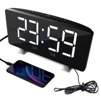 Nouveau LED Radio-reveil Creative Snooze Horloge electronique USB de charge Horloge de bureau numerique - Bleu