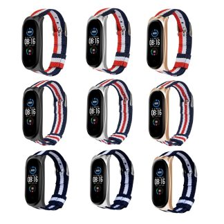 Bakeey Metal Shell Striped Canvas Bracelet de remplacement Montre intelligente Bande pour Xiaomi Mi Bande 5 Non original - NUMeRO 4