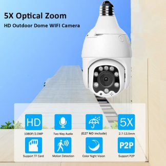 ECQ06-2MP-5X 1080P Camera IP 5 x zoom optique WiFi Suivi automatique sans fil 2MP Vision nocturne PTZ Vitesse etanche Dome Camera de surveillance PTZ E27 Connecteur Stockage de carte TF
