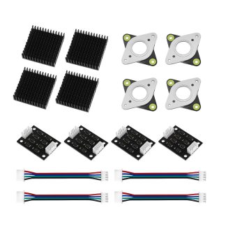 TWO TREESe 4Pcs NEMA17 Moteur pas e pas TL-Smoothers avec cebles + 4 * amortisseur de vibrations de moteur pas e pas + 4 * Kit de dissipateur thermique pour piece d'imprimante 3D