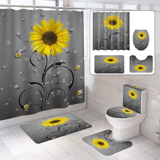 Bakeey Tissu Rideau De Douche Impermeable Ensemble De Rideaux De Salle De Bains Tapis Antiderapant Couvercle De Couvercle De Toilette Et Tapis De Bain - Ensemble de 3 pieces