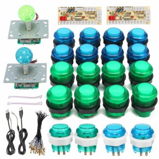 Kits d'arcade de joystick de bricolage 20 LED boutons d'arcade + 2 joysticks + 2 kits d'encodeur USB + cebles Ensemble de pieces de jeu d'arcade