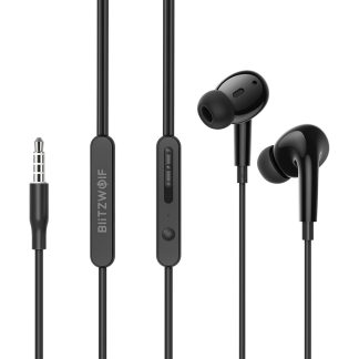 BlitzWolfe BW-ES7 ecouteurs filaires intra-auriculaires Jack 3,5 mm ecouteurs de basse puissants ecouteurs de sport avec micro - Noir