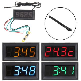 0.56 pouce 200V 3 en 1 temps + affichage de la temperature + de la tension avec le voltmetre NTC DC7-30V Black Watch Clock Digital Tube - rouge