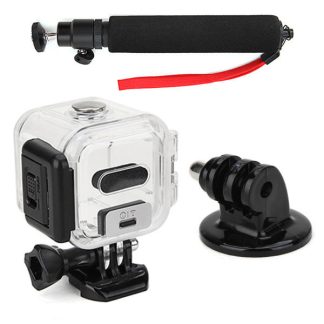 Boetier de protection etanche 45mm et adaptateur de montage pour monopode et trepied Selfie Stick avec sangle rouge pour aller