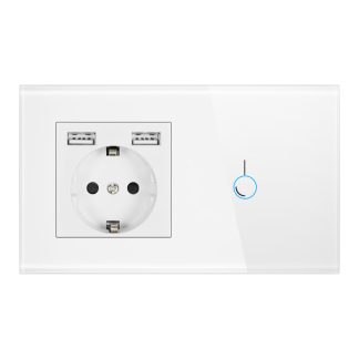 Interrupteur e capteur tactile avec prise avec panneau de verre en cristal USB Prise murale 110-250V 16A avec interrupteur d'eclairage