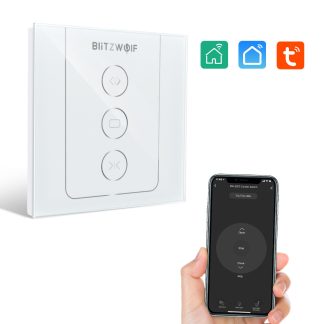 BlitzWolfe BW-SS12 Interrupteur d'obturation de rideau intelligent WiFi Moteur de rideau sans fil Panneau de verre tactile Horaire APP Telecommande Commande vocale Fonctionne avec Amazon Alexa et Google Assistant - Blanc