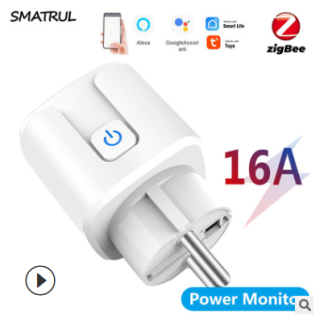 Interrupteur de prise Smatrul Smart Z?gBee 3.0 16A 220V Real interrupteur de minuterie de telecommande de moniteur d'alimentation de temps fonctionne avec la prise ue d'Alexa Google Home