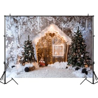 Arbre de noel photographie toile de fond maison en bois flocon de neige hiver Photo fond tissu decoration accessoires - 1,5 x 0,9 m