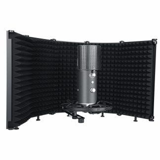 Bakeey Microphone Isolation Shield Pare-vent e 5 panneaux pliable 3/8 "et 5/8" Mousse absorbante haute densite filetee pour studio d'enregistrement - Noir