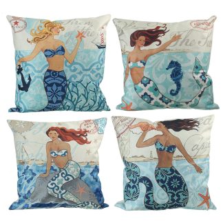 4 pieces 45x45 cm taie d'oreiller taie d'oreiller impression sirene coussin carre lin maison canape photographie accessoires