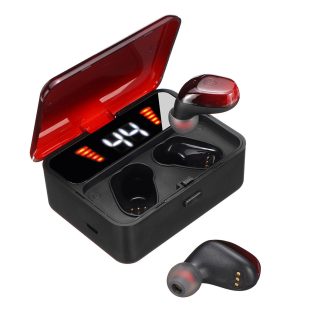 TWS sans fil bluetooth 5.0 banque de puissance des ecouteurs 2000mAh Smart Touch Dual LED casque avec ecran de charge - Rouge