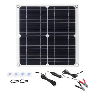 12V / 5V Panneau solaire USB simple 14W 280x280mm avec ligne Clip et ceble d'alimentation CC