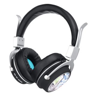 Motif pliable pour casque bluetooth 5.0 sans fil bluetooth 3D carte casque stereo 3D TF avec casque - Bleu