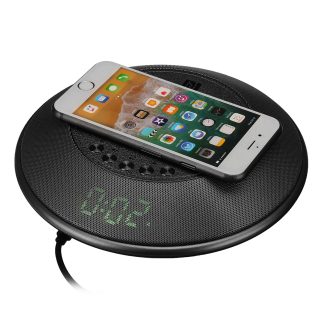Portable USB de charge bluetooth haut-parleur chargeur sans fil stereo subwoofer reveil numerique integre radio FM micro - Dore