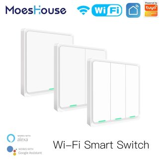 Interrupteur d'eclairage mural intelligent Moeshouse Tuya WiFi Fil neutre requis Association multi-contreles dans l'application Smart Life Fonctionne avec Alexa - 1CH