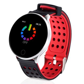 XANESe B12 Bracelet de sport avec moniteur de veille HR BP pour ecran tactile IP68 etanche de 1,3 pouces - Noir rouge