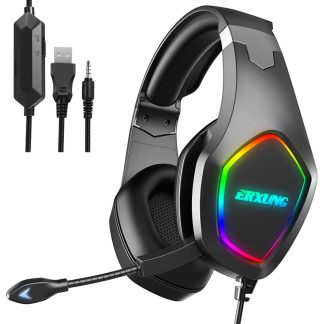 ERXUNG J20 casque de jeu filaire casque stereo casque de jeu avec Microphone pour telephones portables ordinateurs portables pour PS4 - Noir