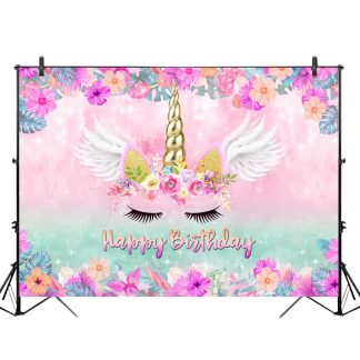 5x3FT 7x5FT 9x6FT vinyle rose licorne joyeux anniversaire photographie toile de fond fond Studio Prop - S