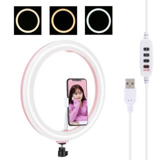 PULUZ PU457F 11,8 pouces USB 3 modes dimmable double temperature de couleur USB LED anneau de lumiere diffuse incurvee Vlogging Selfie Light - Noir