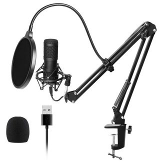 BM-800USB 192KHz / 24Bit metal USB Microphone ensemble Microphone e condensateur enregistrement en direct Microphone d'ordinateur filaire - bleu & argent