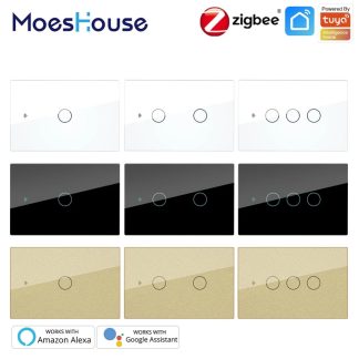 MoesHouse ZigBee3.0 AC100-250V 50 / 60Hz US Interrupteur d'eclairage intelligent tactile mural Prise en charge du fil neutre / sans fil neutre Aucun condensateur Smart Life / Tuya fonctionne avec Alexa Google Hub requis - 1 gang noir
