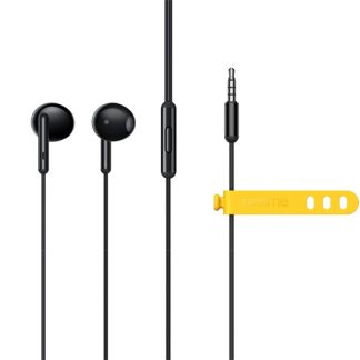 Realme Buds Classic ecouteurs 3.5mm ecouteurs filaires 14.2mm grand pilote stereo demi casque de musique intra-auriculaire avec micro - Noir