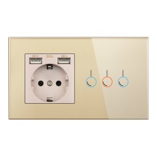 Interrupteur e capteur tactile SRAN 146 * 86mm 220V 16A avec prise avec prise murale pour panneau en verre cristal USB avec interrupteur de lumiere e 3 gangs - Blanc