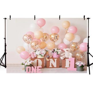 5x3FT 7x5FT 9x6FT 1er anniversaire ballon rose ours photographie toile de fond fond Studio Prop - 0.9x1.5m