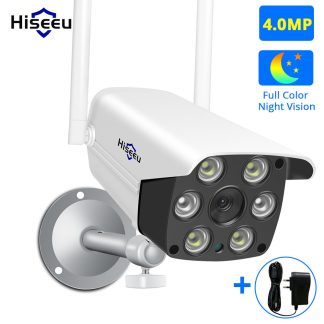Hiseeu 4MP WIFI camera IP exterieure ONVIF camera etanche sans fil App alarme couleur Vision nocturne carte TF