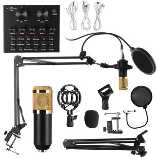 Bakeey 9in1 Kit de Microphone e condensateur en direct carte son support de Microphone support de montage antichoc ensemble de micro professionnel pour la diffusion chant K chansons - Noir
