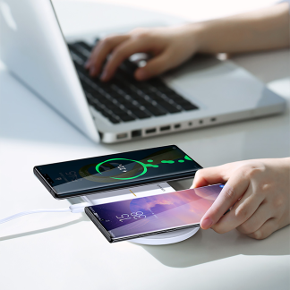 USAMS US-CD120 Dual 10W Power Qi Chargeur sans fil Chargeur de telephone Chargeur d'ecouteurs pour Qi-active ecouteur de telephone intelligent pour iPhone 11 Apple AirPods Pro 2019