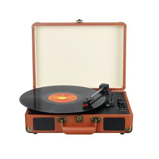 Lecteur de disque vinyle retro 2 en 1 et haut-parleur Bluetooth BT5.0 Valise Platines vinyles Support de tourne-disque Casque ecouteur USB Audio Haut-parleur Bluetooth integre - Prise AU