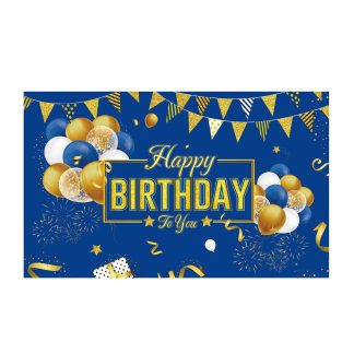 3 taille bleu et or photographie toile de fond Photo fond joyeux anniversaire fete bebe douche interieur exterieur - 220 * 150 cm