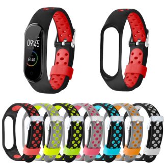 Bakeey montre intelligente anti-perte de stomates bicolores Bande bracelet de remplacement pour Xiaomi Mi Bande 5 non original - noir rouge