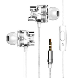 SOMIC M7 HiFi Dual Dynamic Driver ecouteur graphene 3.5mm avec filaire Contrele intra-auriculaire Basse lourde Stereo ecouteurs Casque avec micro - Blanc