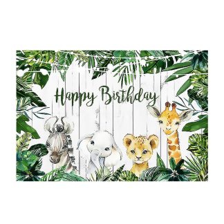3 Taille Jungle Vert Foret Toile de Fond Joyeux Anniversaire Fond Photographie Woodland Party Prop - 2,7 x 1,8 m