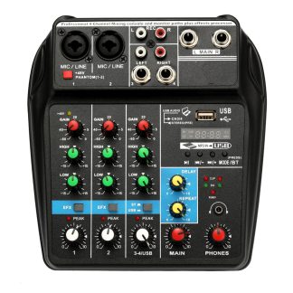 TU04 Audio Mixer Professional 4 Channel Mixing Consote bluetooth Power Monitor Paths Plus Effectd Processor EU Plug with USB - EU Plug
