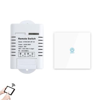KTNNKG AC85-260V 30A 3000W Commutateur de relais WIFI haute puissance Recepteur 433MHz Gadgets Smart Home Commutateur de telecommande sans fil Contrele de l'application Fonctionne avec Alexa Google Home + emetteur RF Blanc