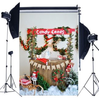 5x7FT arbre de noel neige lumieres drapeaux en conserve bonbons photographie toile de fond Studio Prop fond
