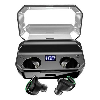 [True Wirsless] T9 ecouteurs e affichage numerique Binaural Appelez bluetooth 5.0 ecouteur etanche Stereo Basse Casque avec 7000 mAh - Noir