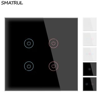 SMATRUL 110 V 220 V 1/2 3 / Gang 1 voie interrupteur de capteur tactile de lumiere murale pas de fil neutre requis panneau de verre en cristal de puissance UE - 1 gang noir
