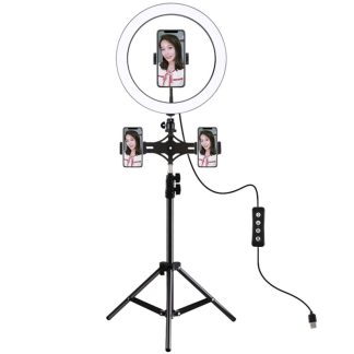 PULUZ PKT3057B 11,8 pouces 30 cm LED Anneau lumineux pour Vlogging Video Live Broadcast Reglage e trois niveaux Remplissez la lumiere avec un trepied de 110 cm avec double support de telephone